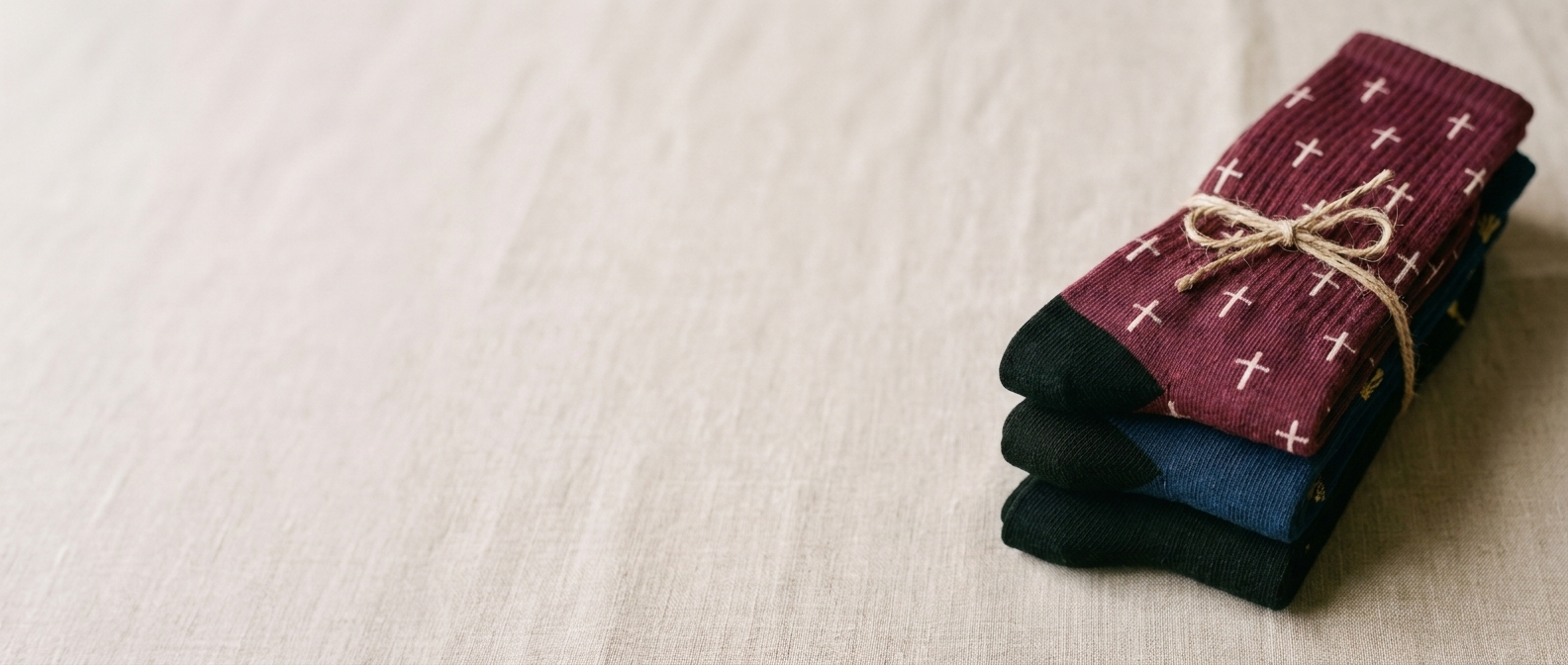 Banner packs de calcetines atados con cordel AMEN SOCKS