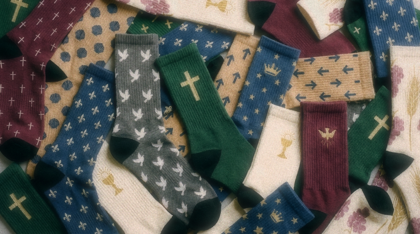 Montón de calcetines AMEN SOCKS, banner de preguntas frecuentes