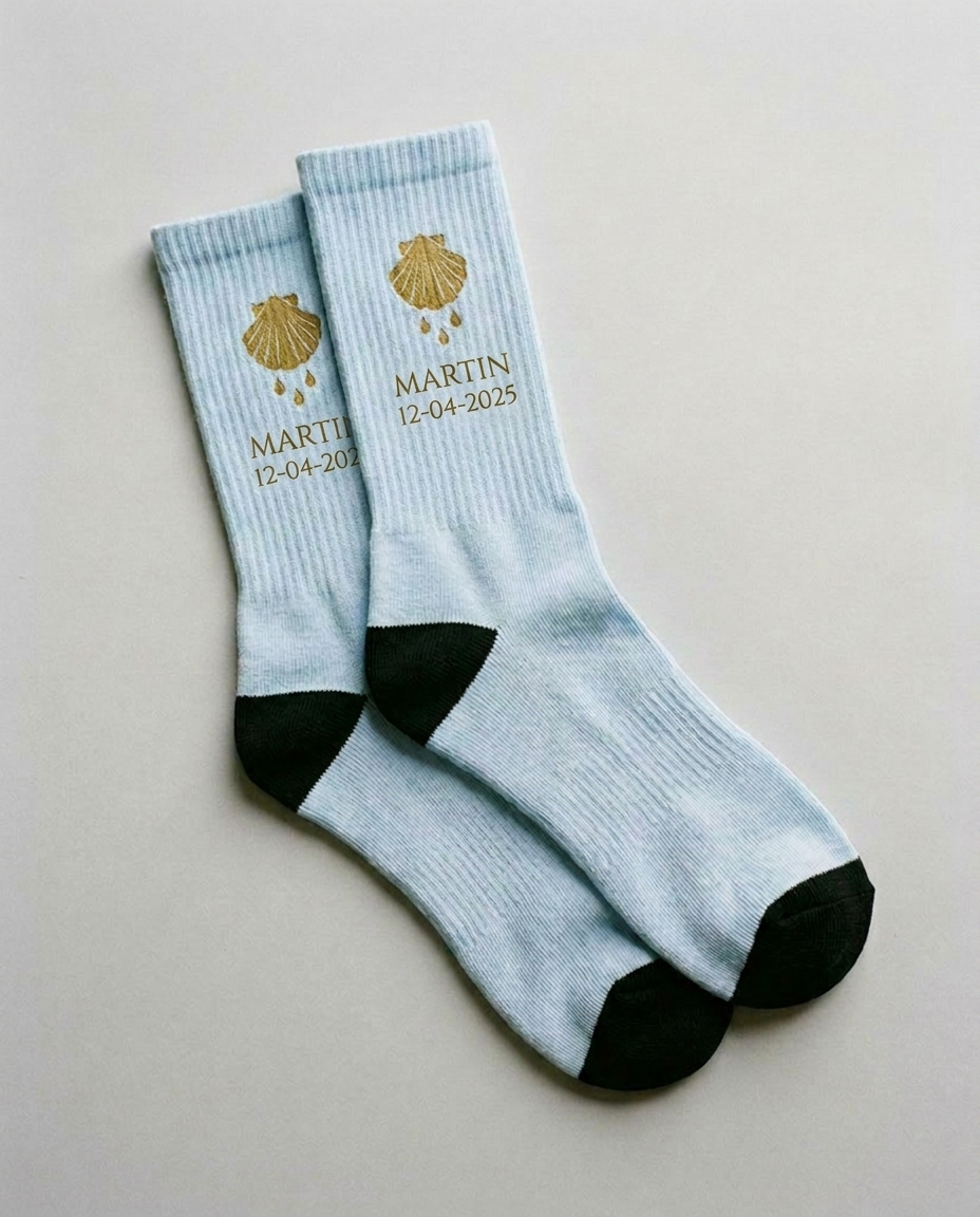 Calcetines de bautizo personalizados ejemplo nombre y fecha AMEN SOCKS