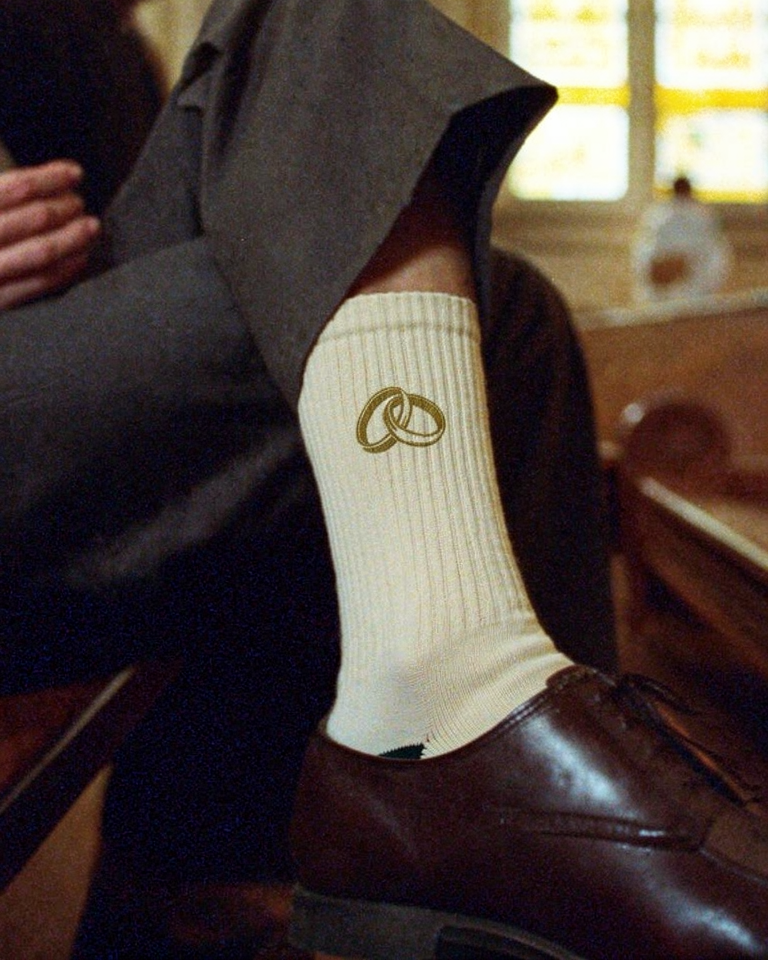 Calcetines de boda personalizados puestos, detalle para invitados AMEN SOCKS