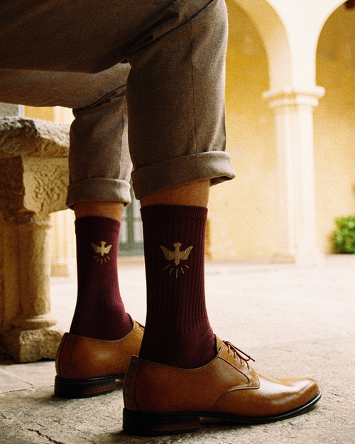 Calcetines de confirmación personalizados puestos, paloma del Espíritu Santo AMEN SOCKS