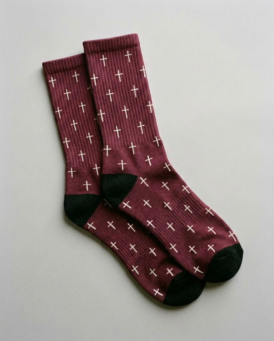 Calcetines con cruces finas, color burdeos
