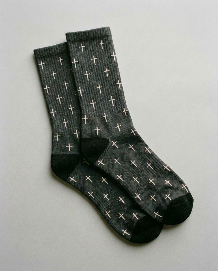 Calcetines con cruces finas, color gris marengo