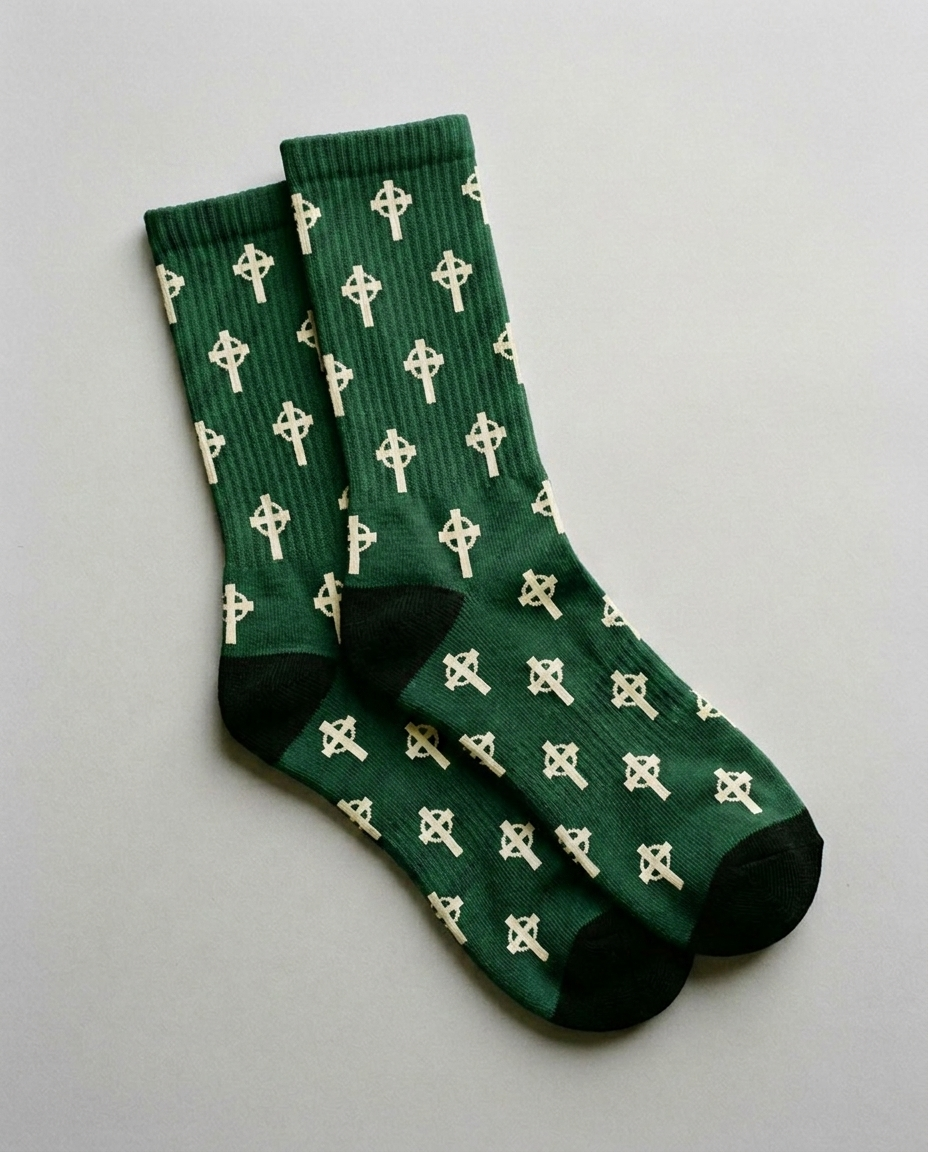 Calcetines con cruz celta all-over, color verde inglés — AMEN SOCKS