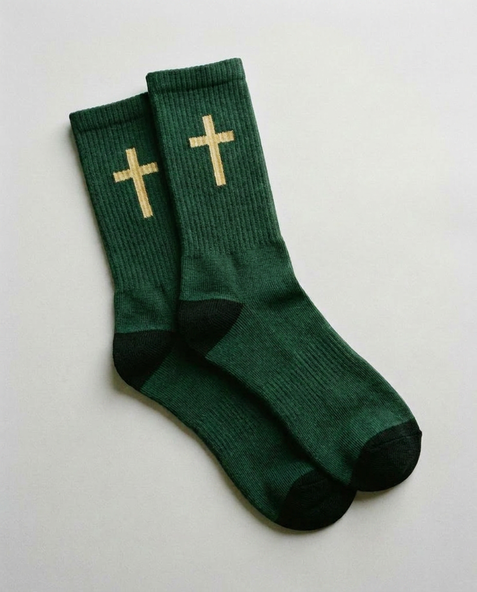 Calcetines con cruz dorada, color verde inglés