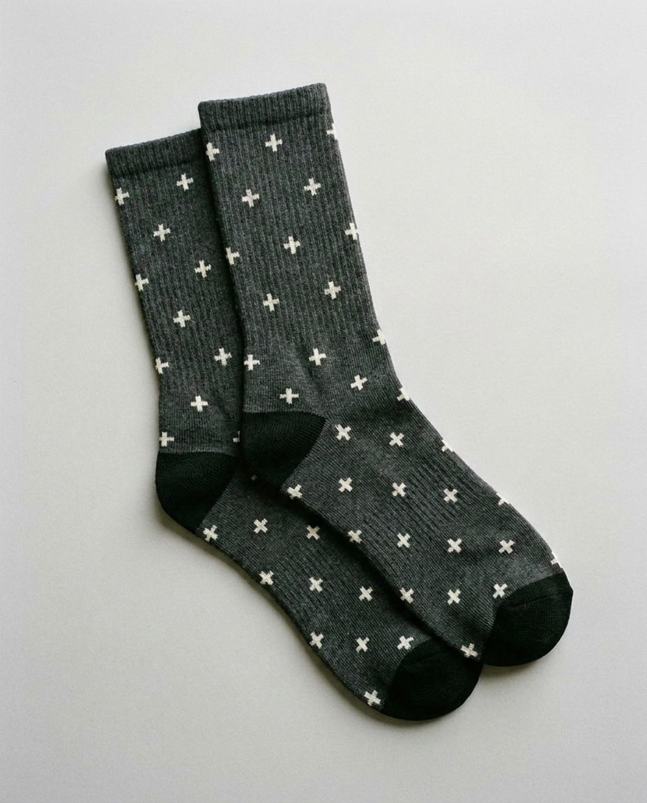 Calcetines con cruces griegas minimalistas, color gris marengo — AMEN SOCKS