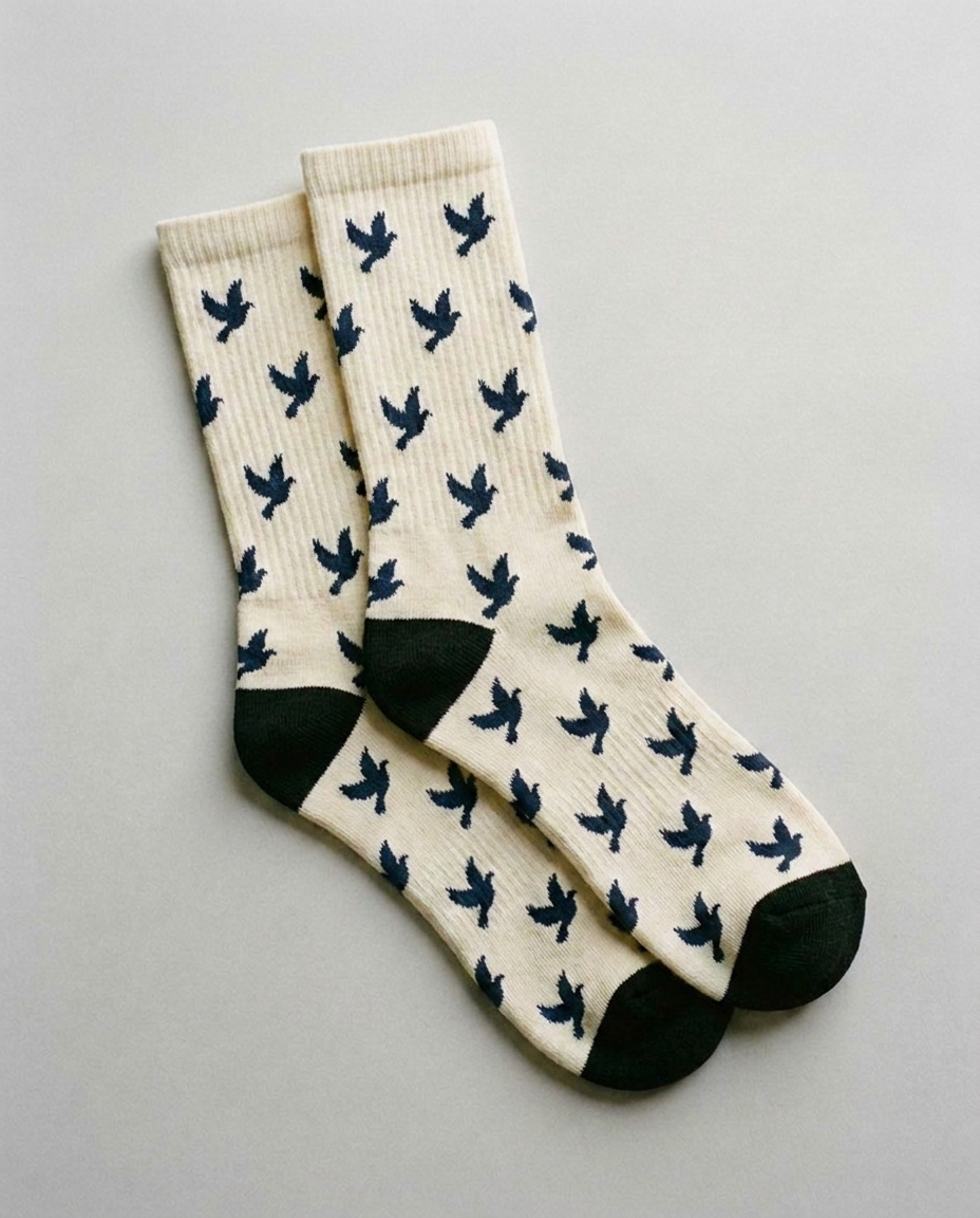 Calcetines con palomas del Espíritu Santo, color crema