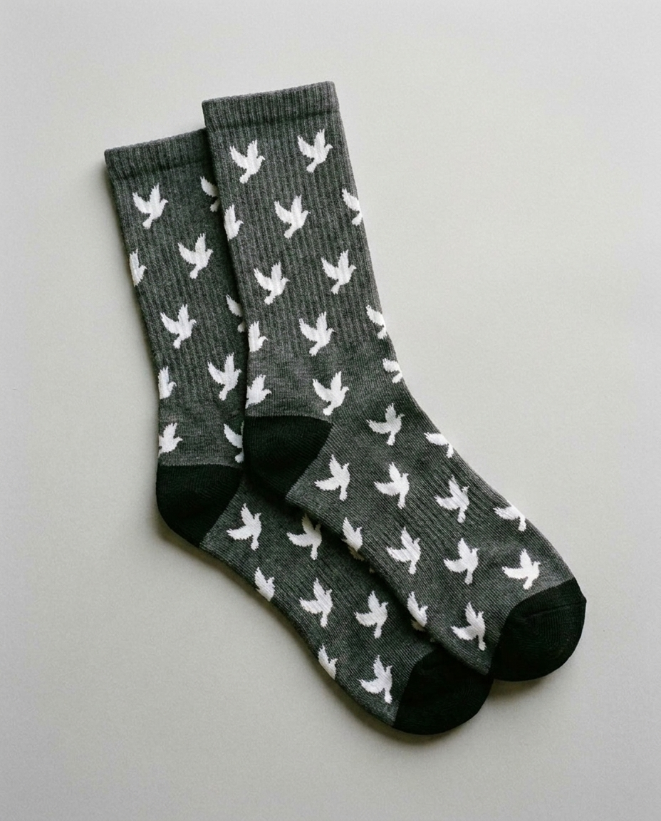 Calcetines con palomas del Espíritu Santo, color gris marengo