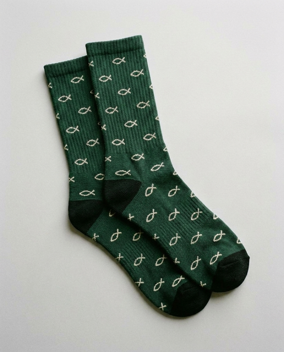 Calcetines con el pez ichthys, color verde inglés