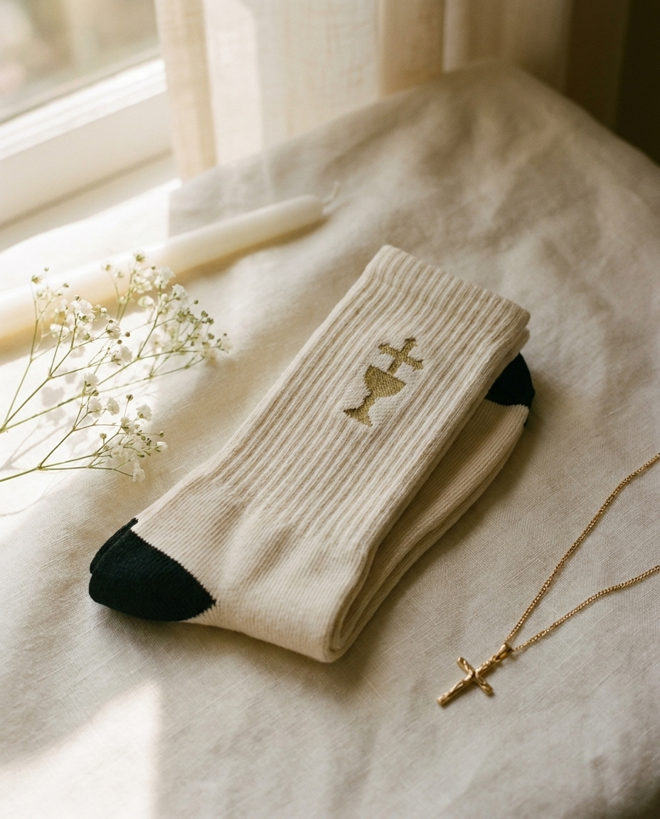 Calcetines Primera Comunión cruz y cáliz, regalo de comunión AMEN SOCKS