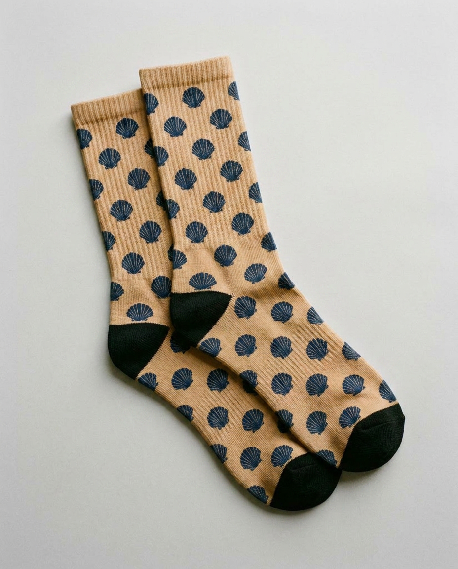 Calcetines con vieira del Camino, color camel